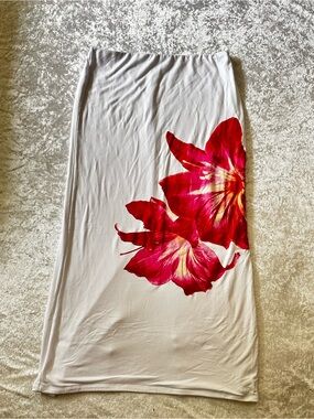 Rebel Sugar XL Y2K White Pink Hibiscus Floral Maxi Skirt